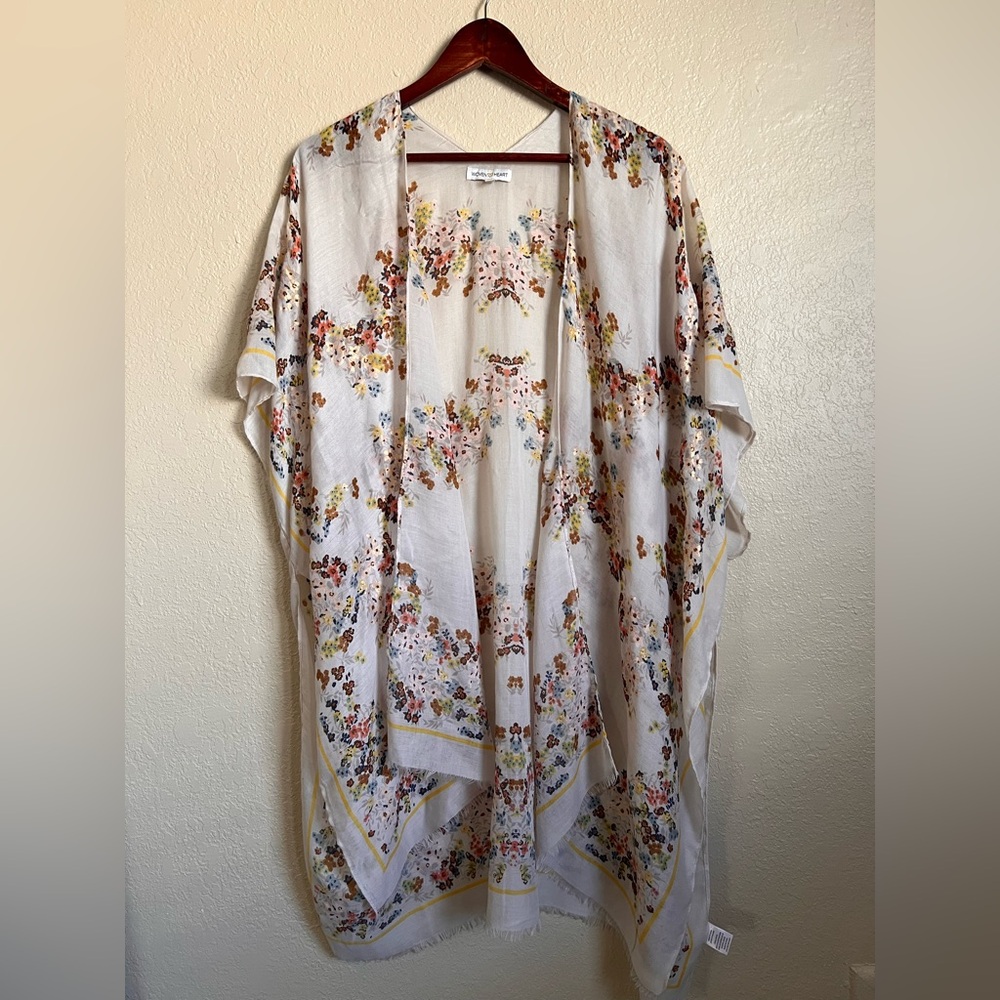 Woven Heart Floral Kimono with Pastel Hues